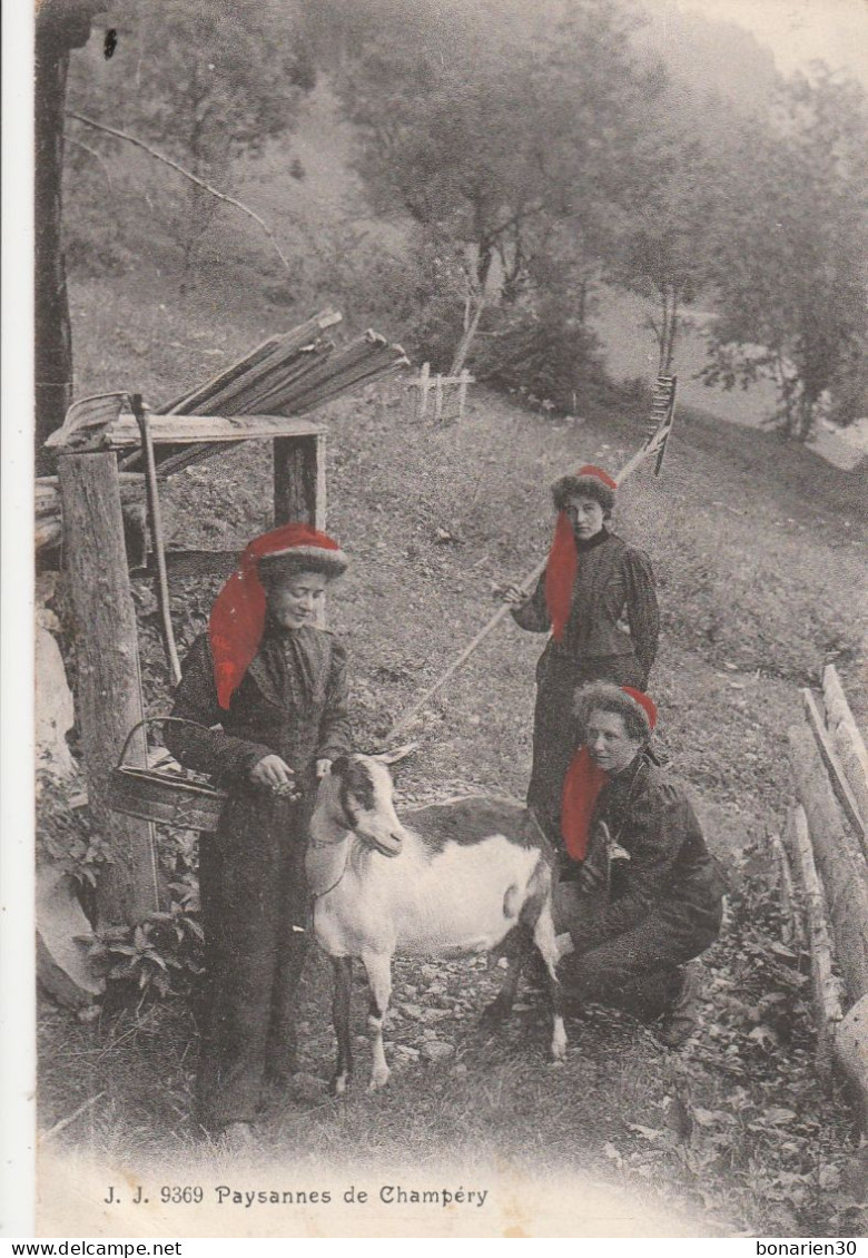 CPA SUISSE  CHAMPERY PAYSANNES AU FOULARD ROUGE  CHEVRE - Champéry