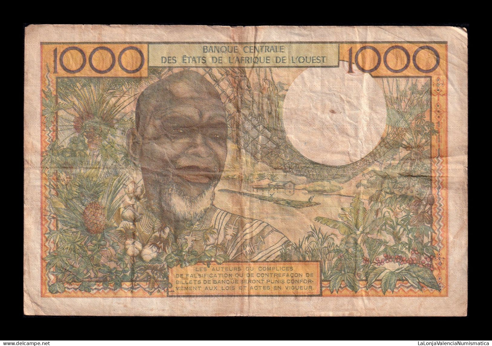 West African St. Benin 1000 Francs ND (1959-1965) Pick 203Bk Bc/Mbc F/Vf - West African States