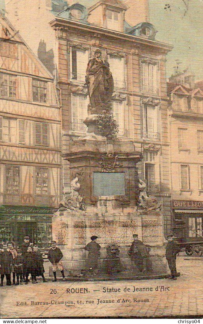 4V4Sb   76 Rouen Statue Jeanne D'Arc Enfants Cpa Toilée Colorisée - Rouen