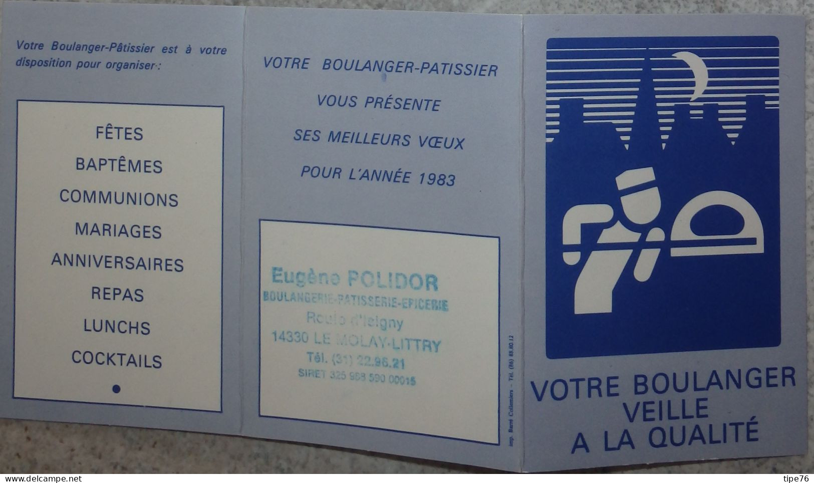 Petit Calendrier De Poche 1983 Boulanger Pâtissier Le Molay Littry Calvados - Kleinformat : 1981-90