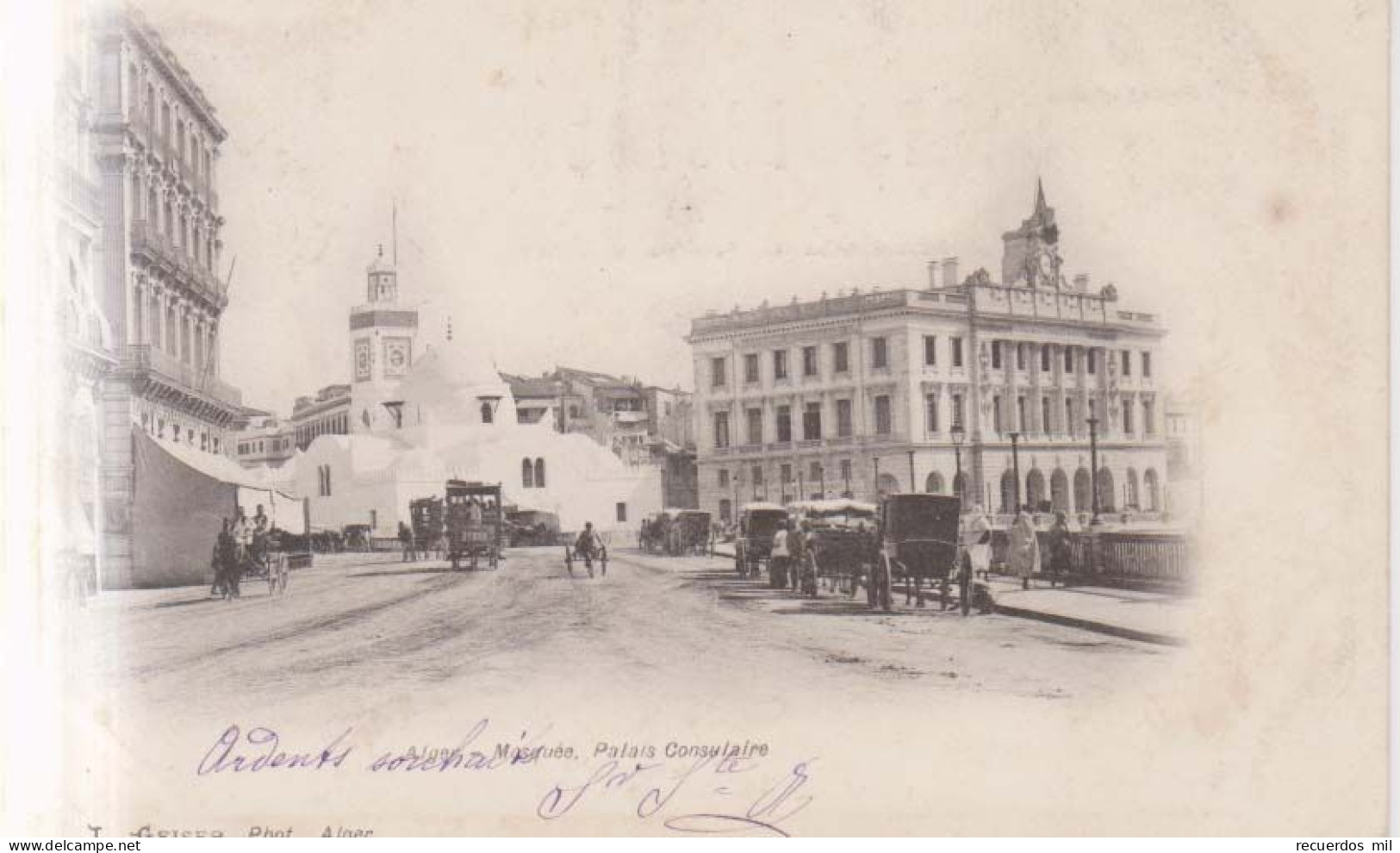 Argel Mosquee Et Palais Consulaire  Carte Postale Animee 1900 - Alger