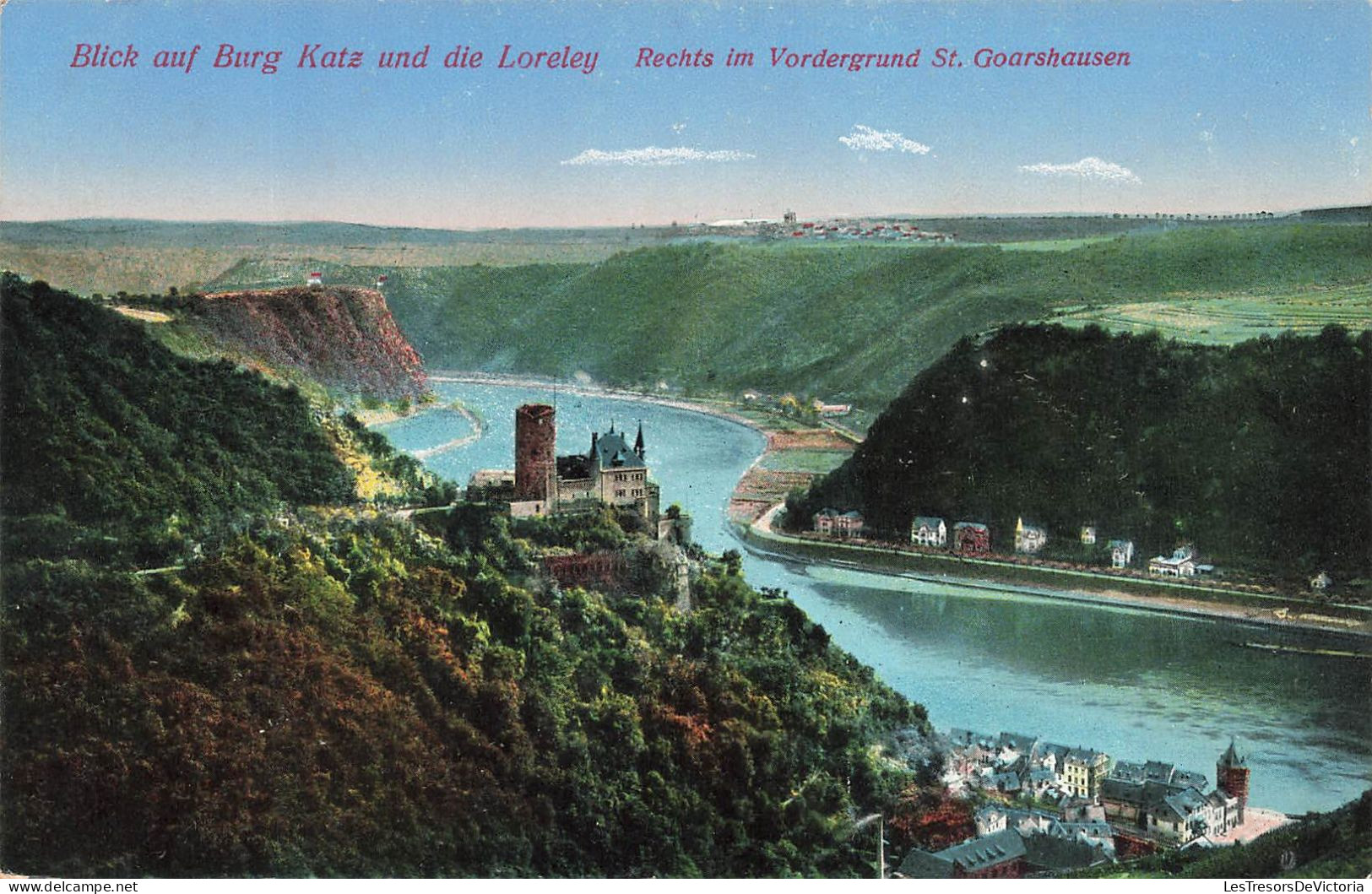 ALLEMAGNE - Blick Auf Burg Katz Und Die Loreley Rechts Im Vordergrund St Goarshausen - Colorisé - Carte Postale - Loreley