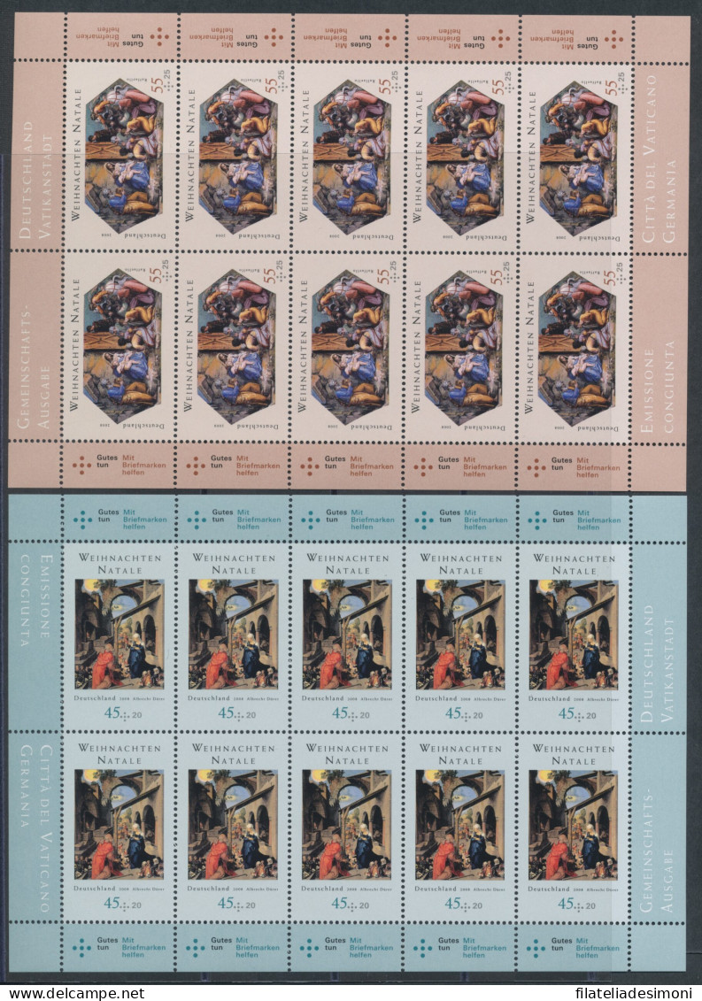 2008 Germania, Natale - 2 Valori, 2 Minifogli Da 10, Emissione Congiunta Con Vaticano N 1492/93 - MNH ** - Gemeinschaftsausgaben