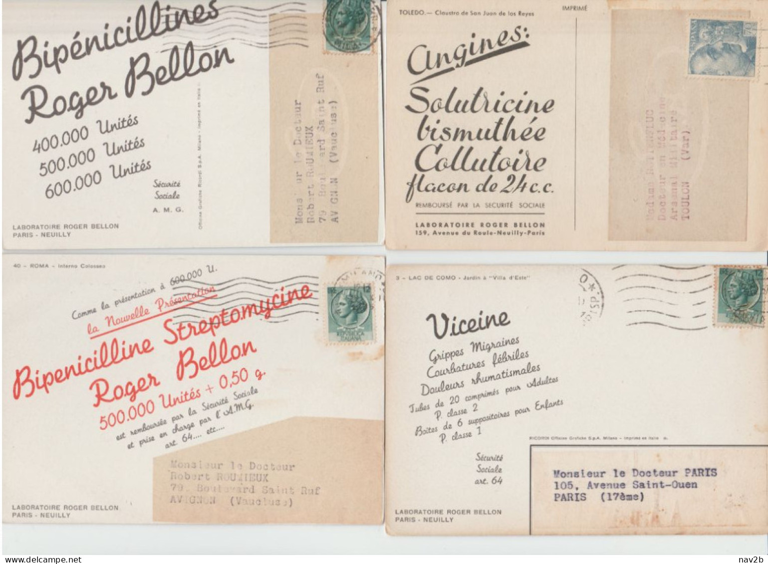 4 Cartes Postales Publicitaires De Produits Médicaux . Années 1950 - Publicité