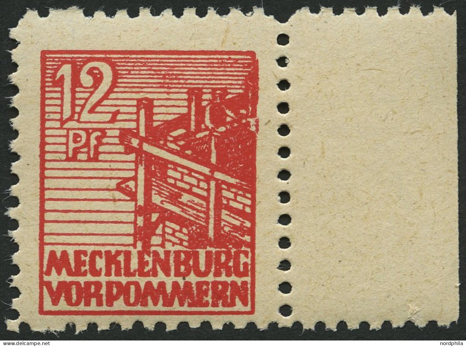 MECKLENBURG-VORPOMMERN 36zb **, 1946, 12 Pf. Rot, Dünnes Papier, Pracht, Gepr. Kramp, Mi. 70.- - Other & Unclassified