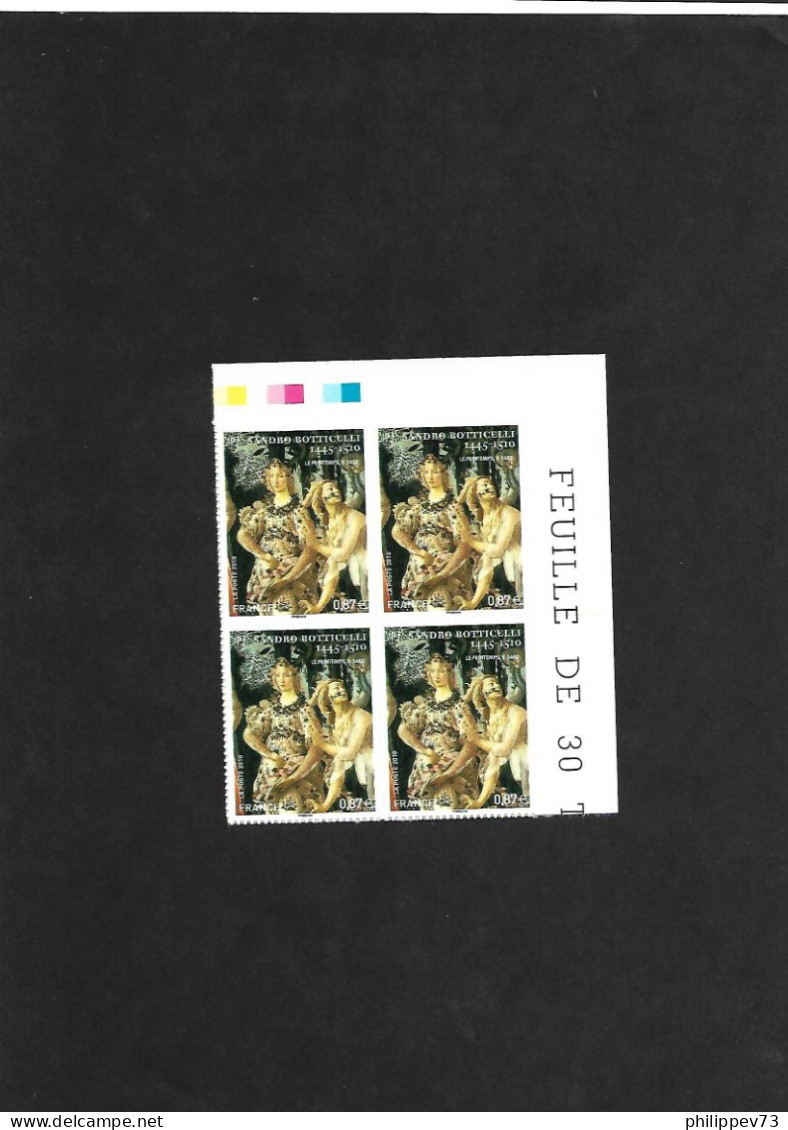 TP Autoadhésif  Sandro Botticelli 1445-1510 . Année 2010 N° 492 X 4  N** - Unused Stamps