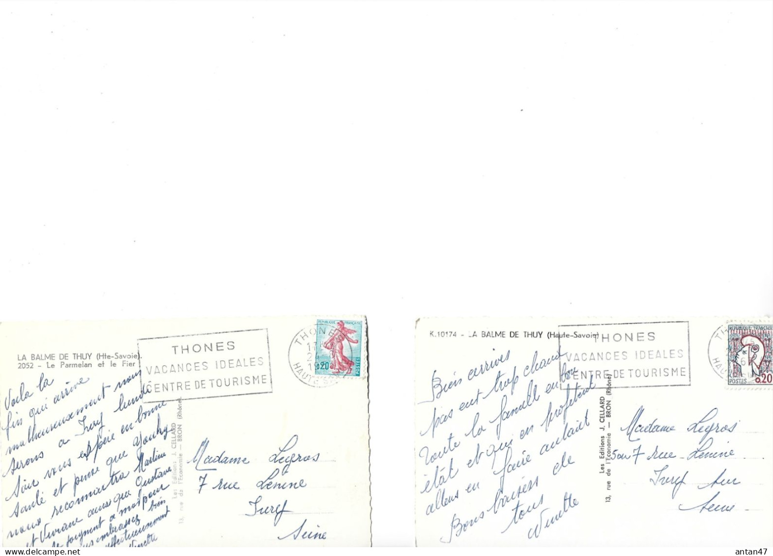 2 Cartes 1963 / 74 LA BALME DE THUY Vers THONES / Flamme Postale - Thônes