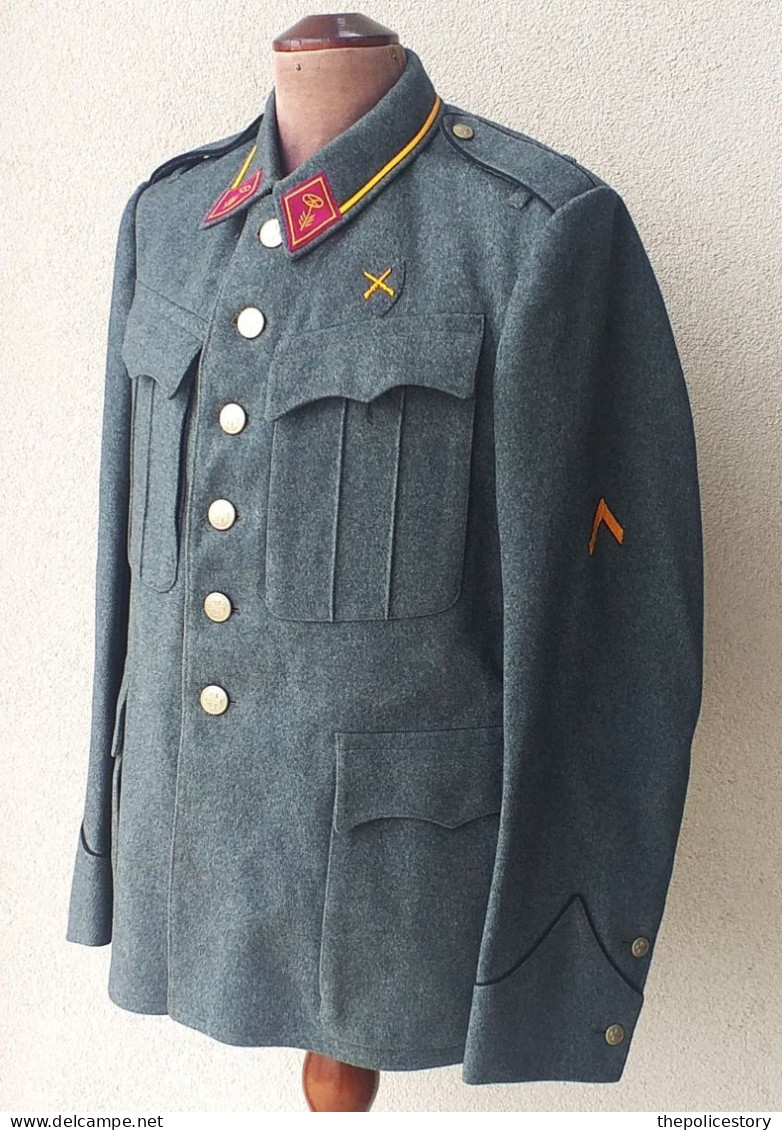 Giacca Vintage In Panno Invernale Grigioverde Esercito Svizzero Mostreggiata - Uniformes