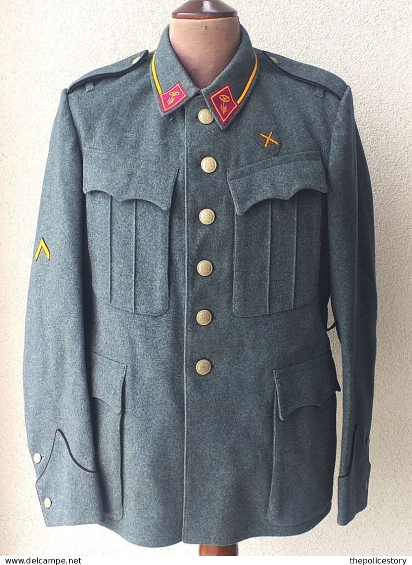 Giacca Vintage In Panno Invernale Grigioverde Esercito Svizzero Mostreggiata - Uniforms