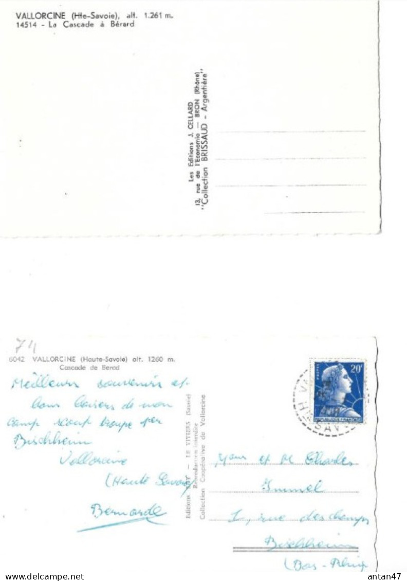 2 Cartes 1958 / 74 VALLORCINE Cascade De Berad - Altri & Non Classificati