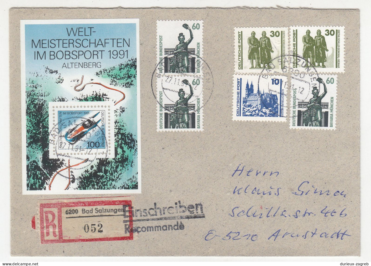 Germany Mixed Franking Germany Bund / DDR On Letter Cover Posted Registered 1991 Bad Salzungen B240510 - Covers & Documents