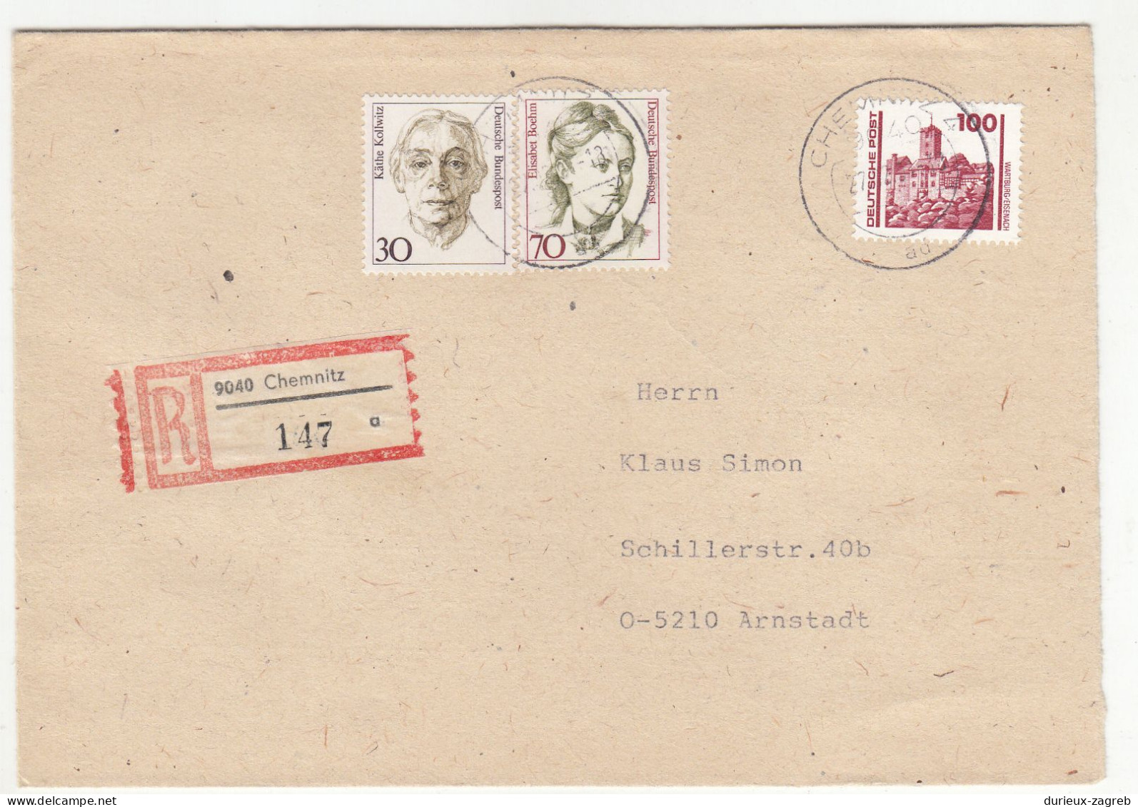 Germany Mixed Franking Germany Bund / DDR On Letter Cover Posted Registered 1991? Chemnitz B240510 - Briefe U. Dokumente