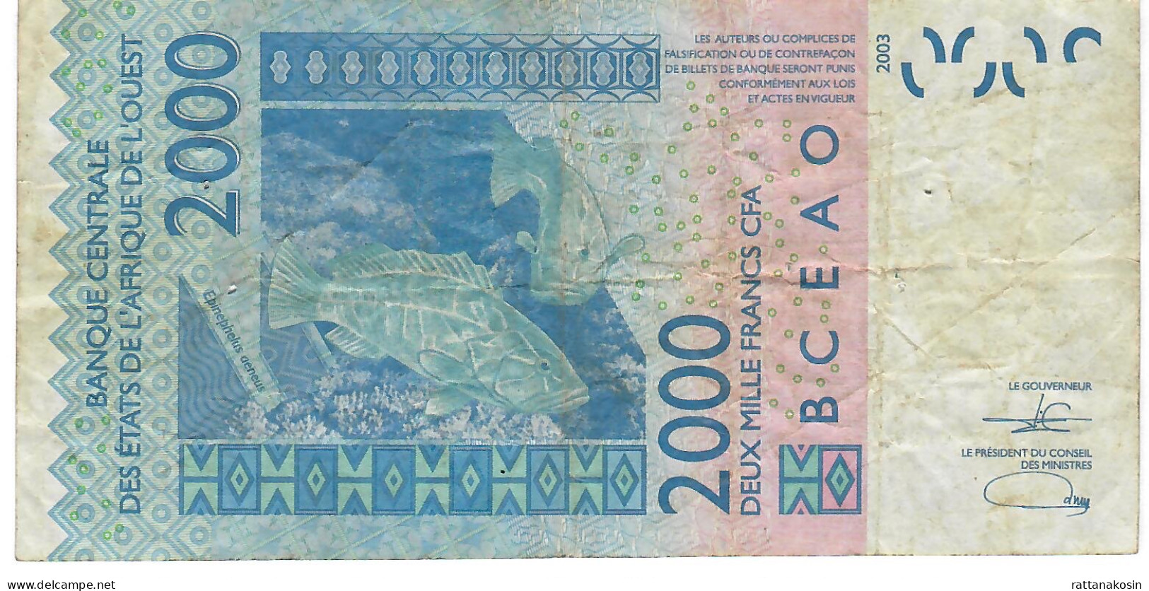 W.A.S. SENEGAL  P716Ku 2000 FRANCS (20)21 2021 Signature 45   FINE - West African States