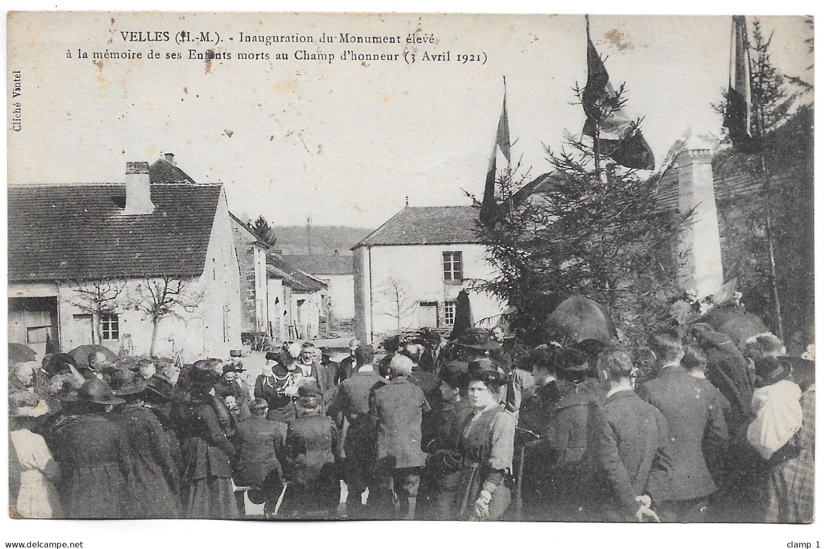 CPA  52 VELLES INAUGURATION DU MONUMENT ELEVE A LA MEMOIRE DES ENFANTS MORTS AU CHAMP D HONNEUR 1921 - Autres & Non Classés