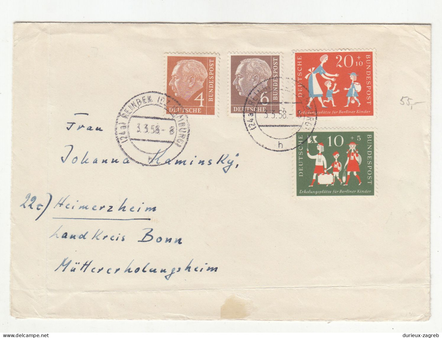 Germany Letter Cover Posted 1958 Reinbek To Himerzheim B240510 - Covers & Documents