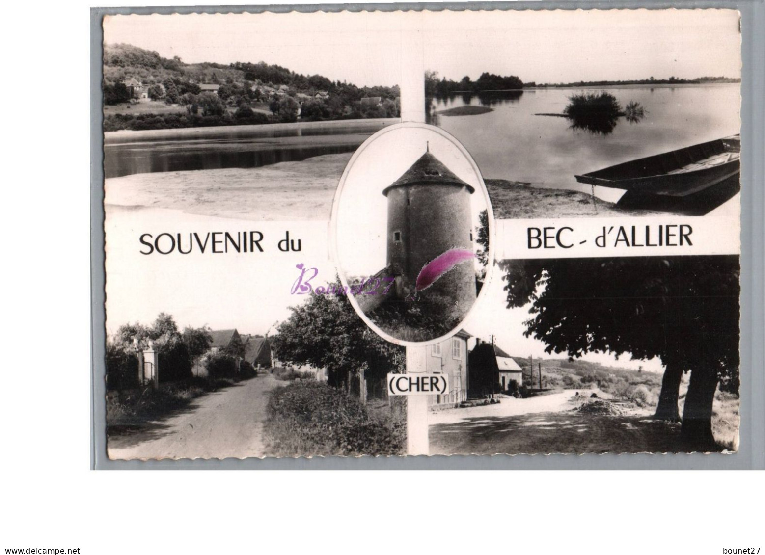 BEC D'ALLIER 18 - Souvenir De Bec D'allier Village Rive Vue Générale Barque Arbre Allée 1958 - Other & Unclassified