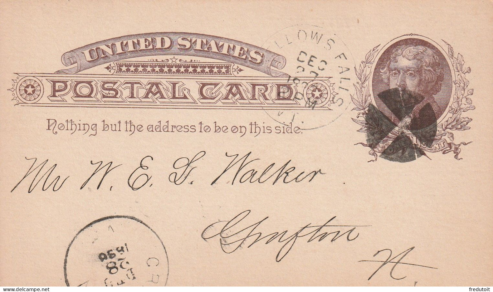 USA - POST CARD - National Bank Of Bellows Falls : Le 27/12/1886 Pour Crafton - ...-1900