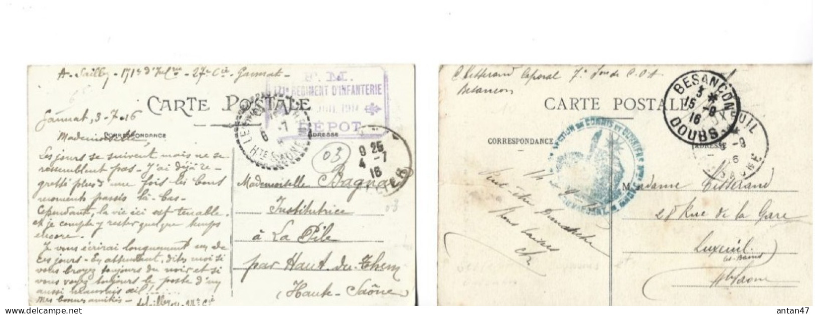 2 Cartes 1916 / 03 GANNAT / Courrier Militaire - Other & Unclassified