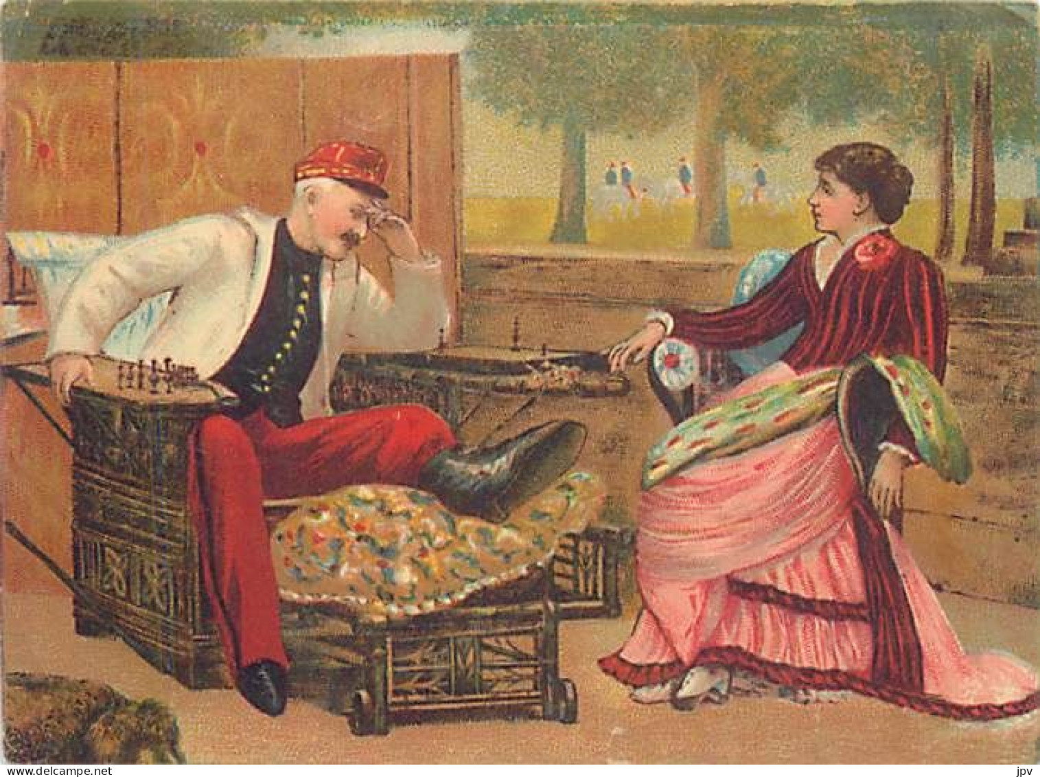 Véritable Chromolithographie : MILITAIRE JOUEUR D'ECHECS, ET MADAME. - Other & Unclassified