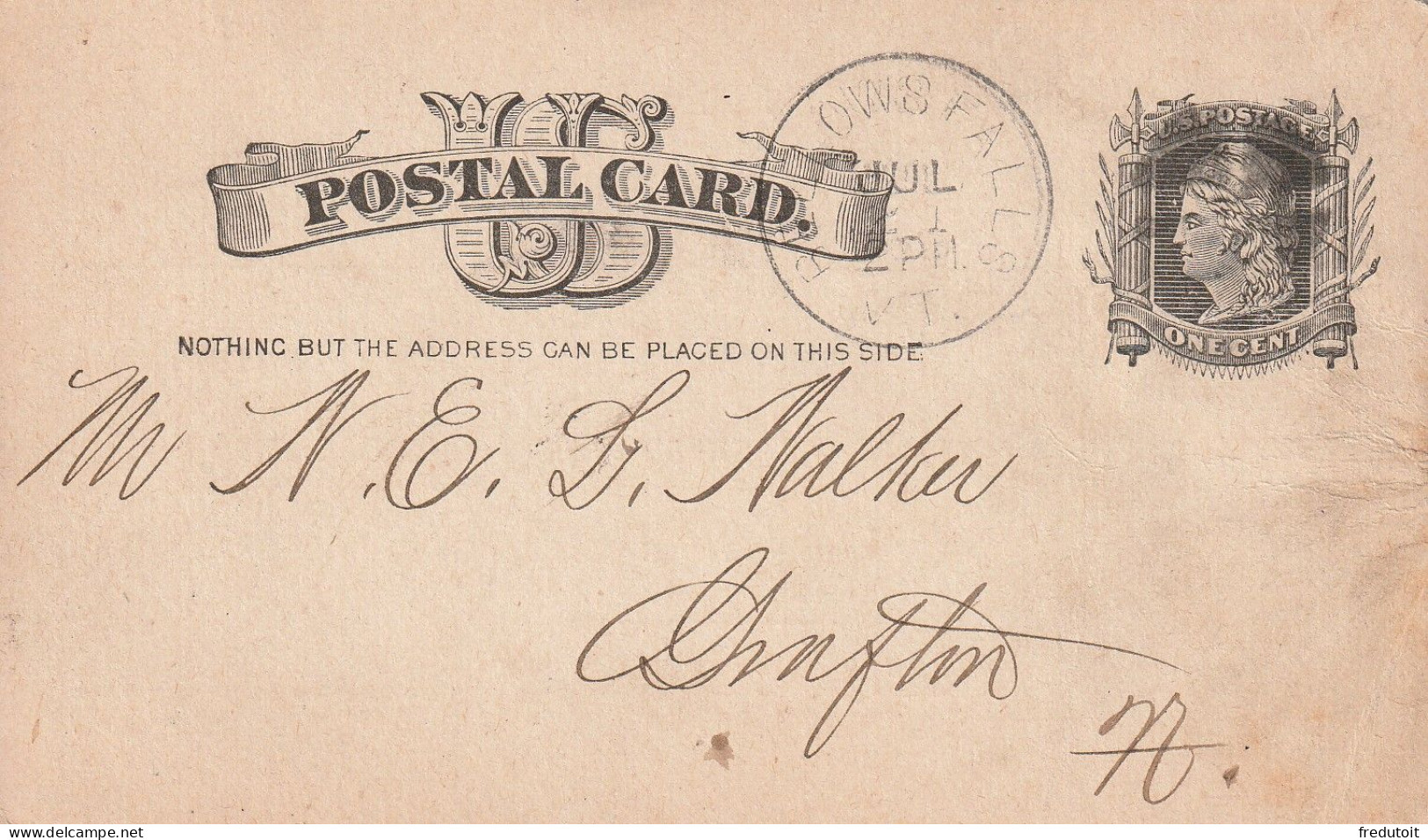 USA - POST CARD - National Bank Of Bellows Falls : Le 21/07/1884 Pour Crafton - ...-1900