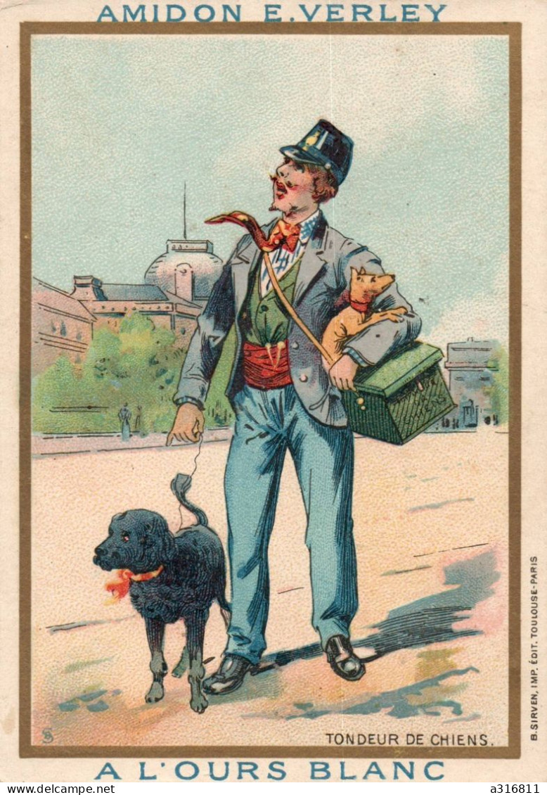 CHROMO AMIDON E.VERLEY . LILLE . A L'OURS BLANC . TONDEUR DE CHIENS - Autres & Non Classés