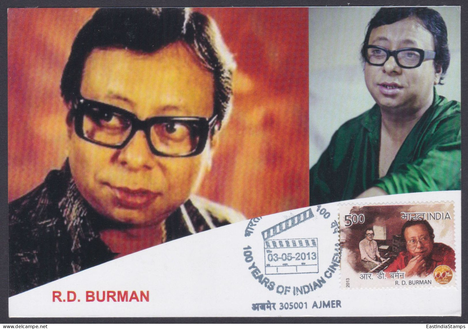 Inde India 2013 Maximum Max Card R.D. Burman, Music Director, Actor, Musician, Artist, Bollywood, CInema, Film, Movies - Brieven En Documenten