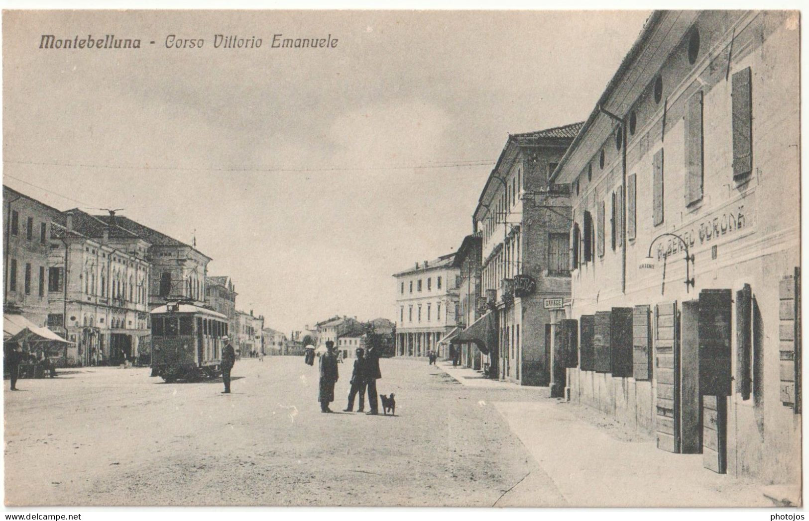 Cartolina  Montebelluna (Italia)  Il Tram Sul Corso Vittorio Emanuele  Albergo Corona   Ed Pulini  N° 4053   RARA - Andere & Zonder Classificatie