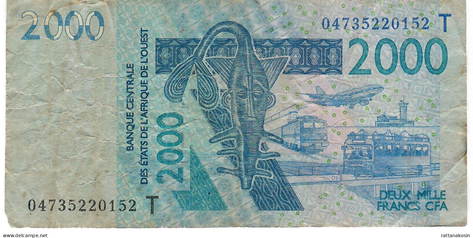 W.A.S. TOGO   P816Tb 2000 FRANCS (20)04 2004 Signature 32  FINE NO P.h. - West African States