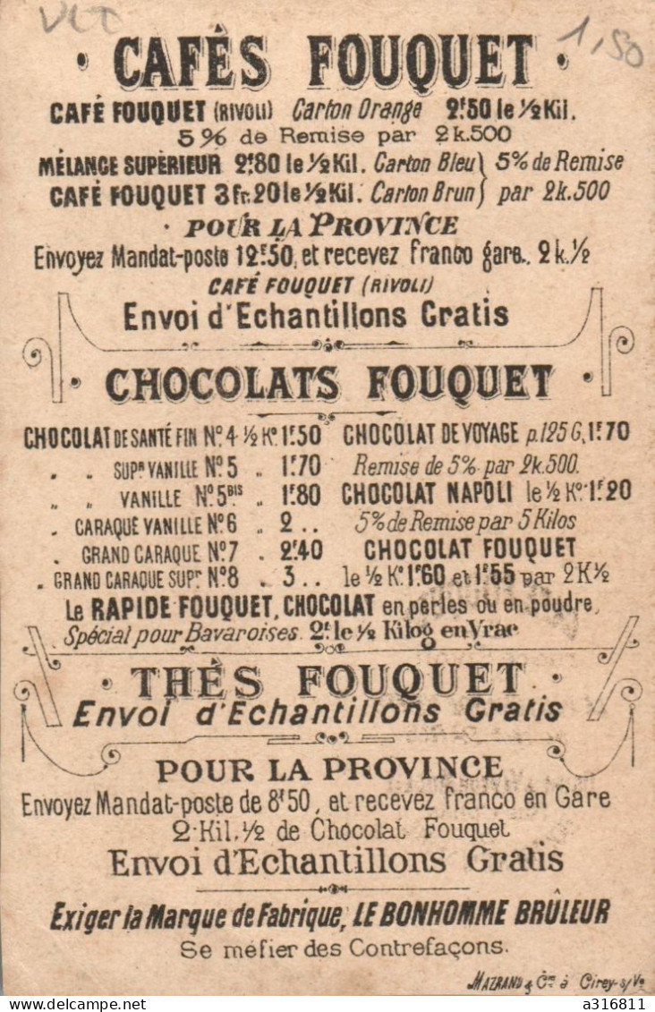 CHROMO CAFÉ FOUQUET ( Cafés ) Femme Elégante à L'éventail Vase Cruche à Côté Fleurs - Tea & Coffee Manufacturers