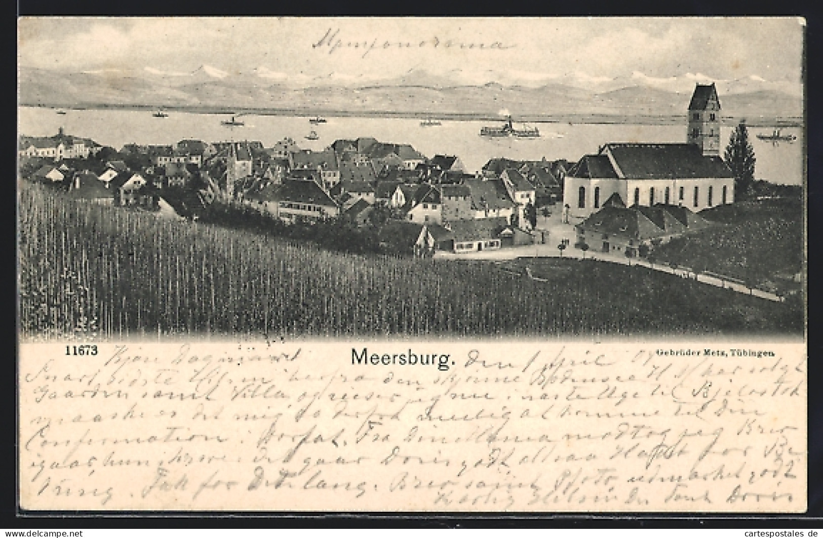 AK Meersburg, Ortsansicht Mit Bodensee Und Dampfer  - Meersburg