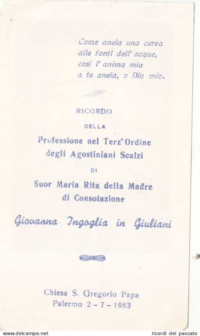 Santino Ricordo Professione Degli Agostiniani Scalzi - Palermo 1963 - Devotion Images