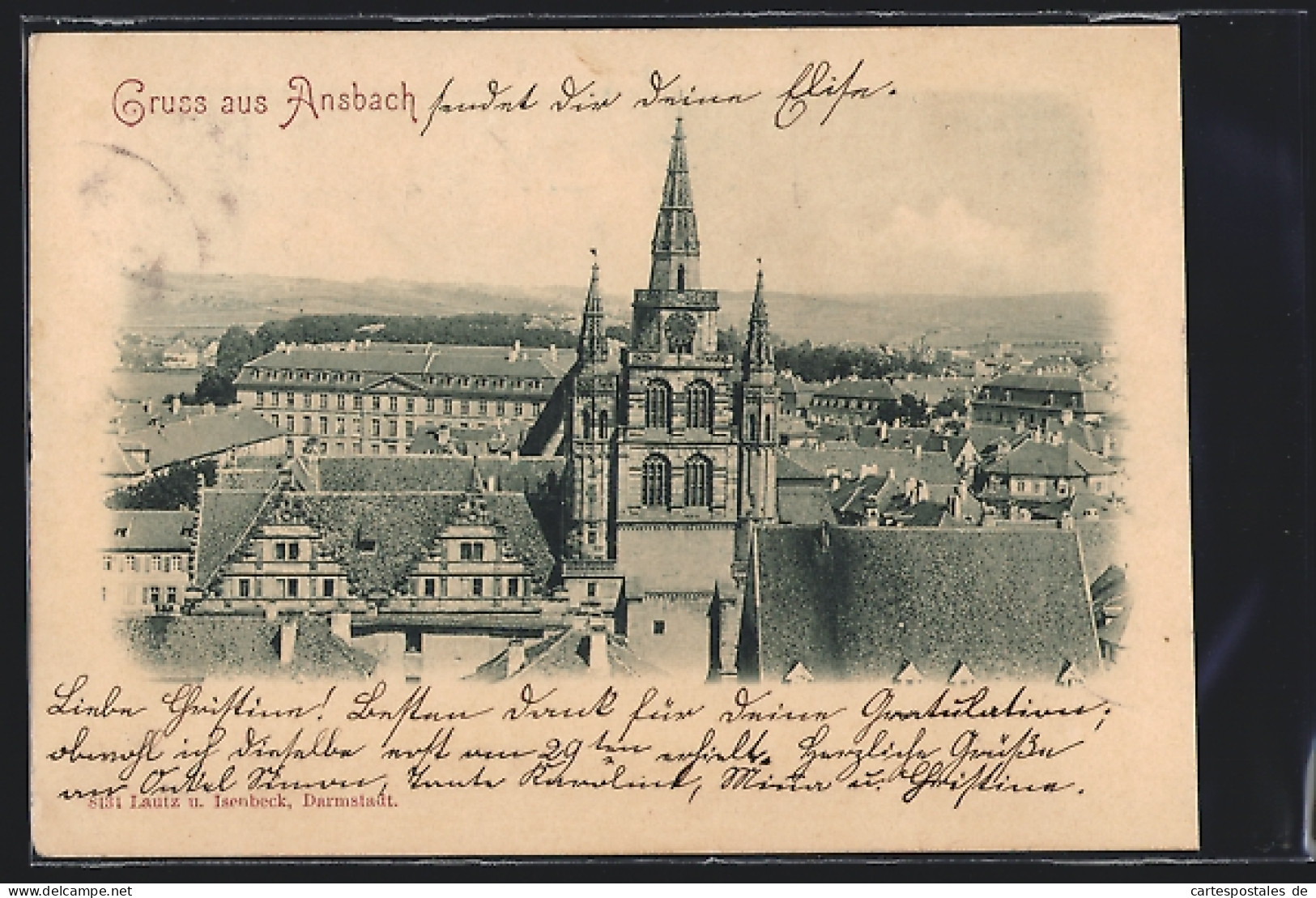 AK Ansbach / Bayern, Ortsansicht Mit Kirche  - Ansbach