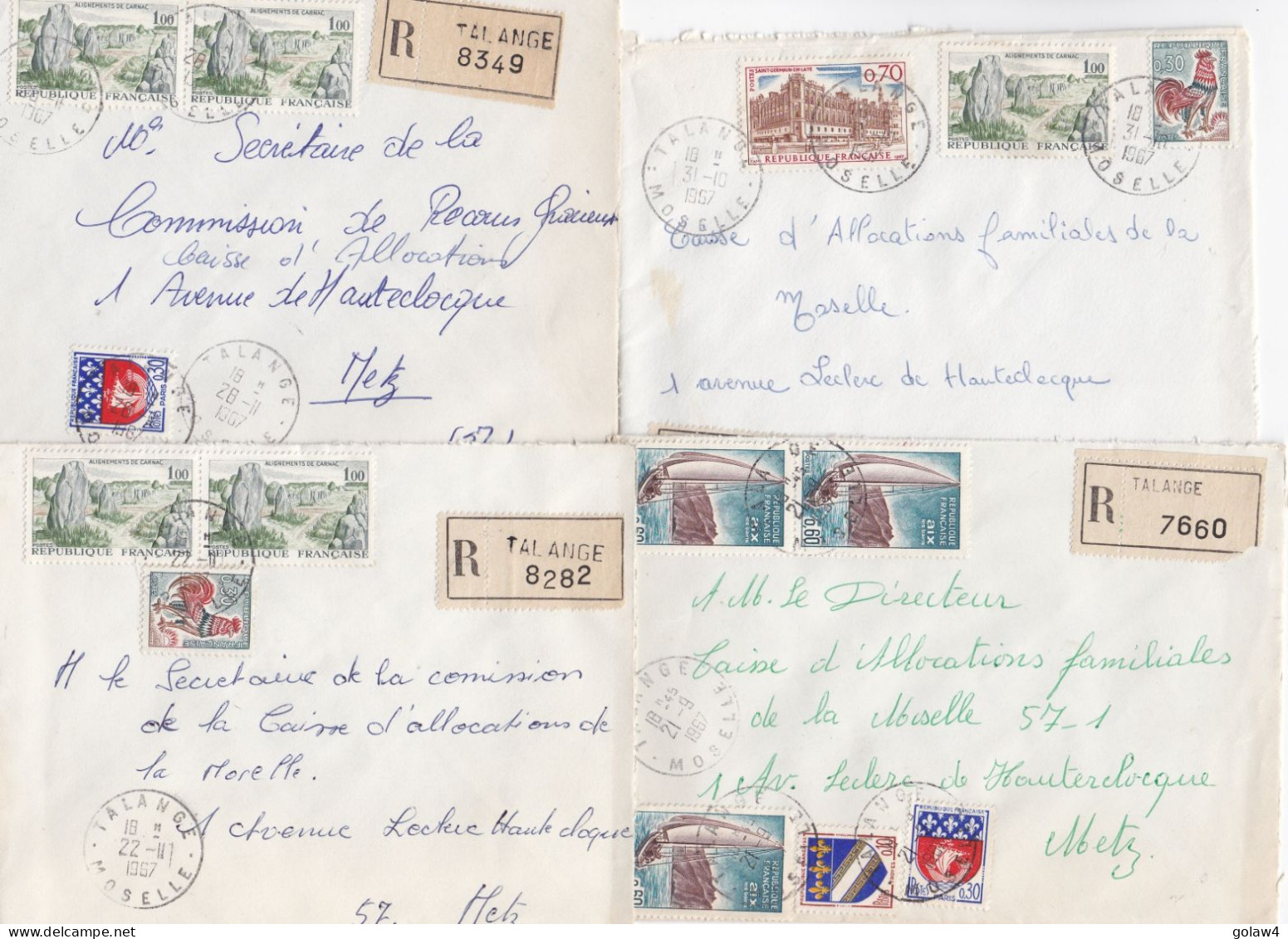 37074# LOT 21 LETTRES FRANCHISE PARTIELLE RECOMMANDE Obl TALANGE MOSELLE 1967 1968 Pour METZ 57 - Lettres & Documents