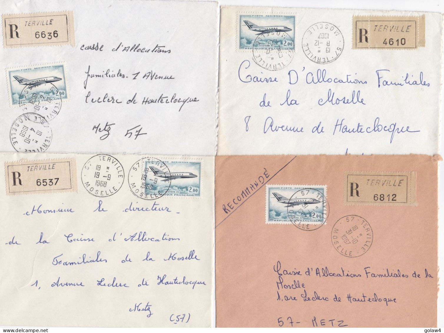 37075# LOT 20 LETTRES FRANCHISE PARTIELLE RECOMMANDE Obl TERVILLE MOSELLE 1967 1968 Pour METZ 57 - Brieven En Documenten