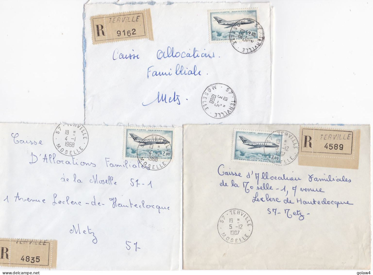 37075# LOT 20 LETTRES FRANCHISE PARTIELLE RECOMMANDE Obl TERVILLE MOSELLE 1967 1968 Pour METZ 57 - Covers & Documents