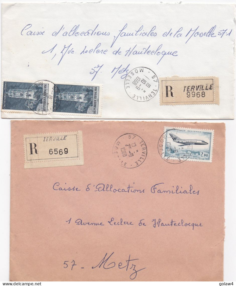 37075# LOT 20 LETTRES FRANCHISE PARTIELLE RECOMMANDE Obl TERVILLE MOSELLE 1967 1968 Pour METZ 57 - Covers & Documents