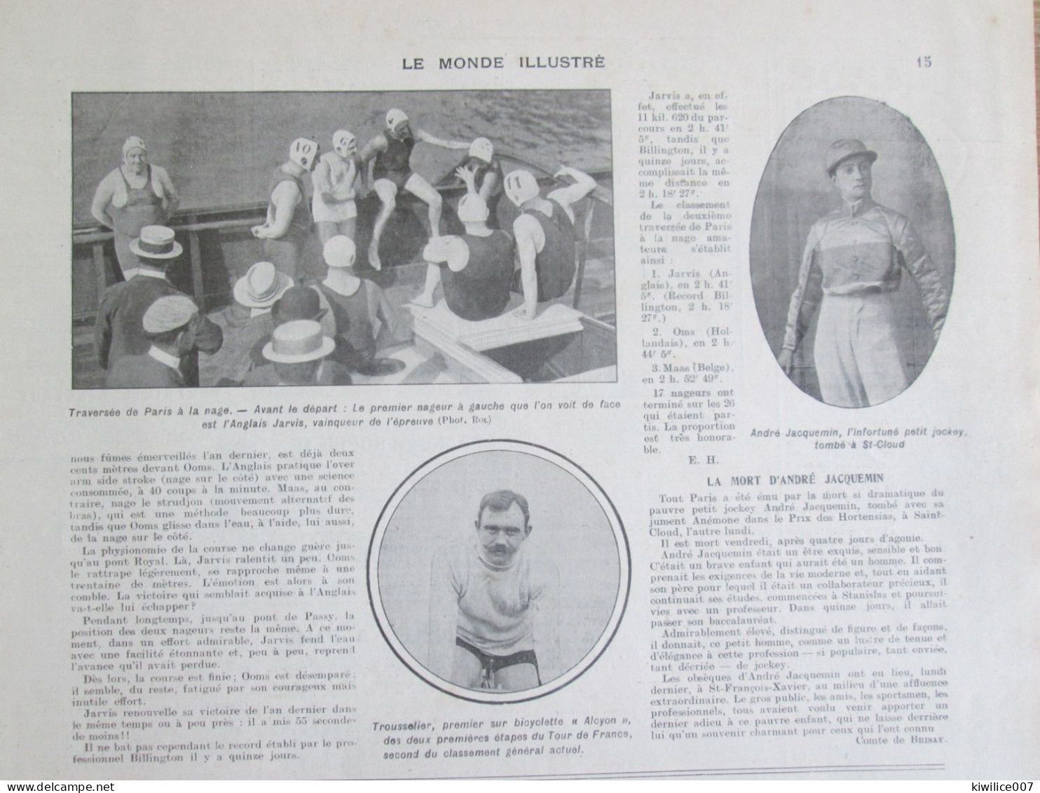 1907 NATATION Traversée De La Seine à PARIS   Jarvis - Unclassified