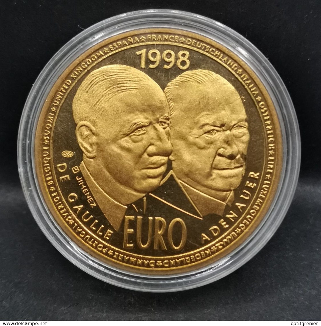 MEDAILLE BRONZE FLORENTIN 30mm DE GAULLE ADENAUER EURO 1998 - Otros & Sin Clasificación