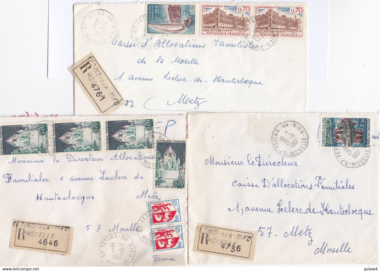 37077# LOT 7 LETTRES FRANCHISE PARTIELLE RECOMMANDE Obl TERVILLE MOSELLE 1967 1968 Pour METZ 57 - Storia Postale