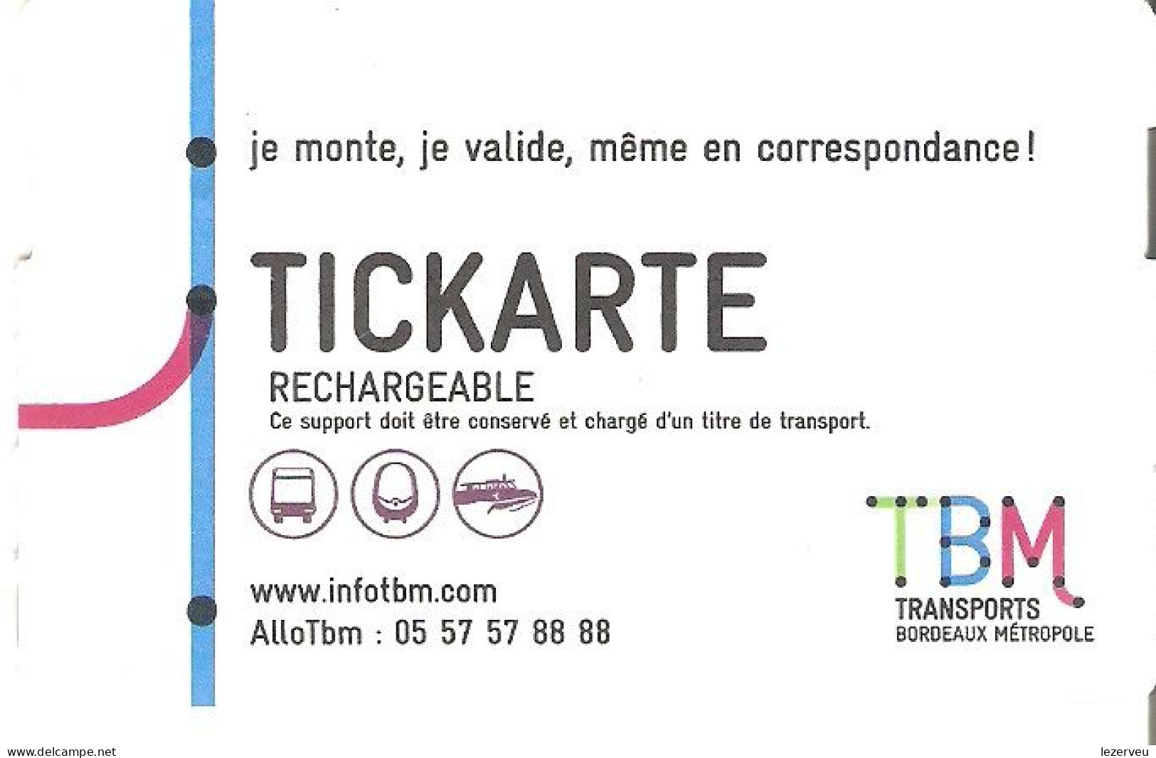 TITRE DE TRANSPORT TICKARTE TRAMWAY BORDEAUX 2 VOYAGES - Europe