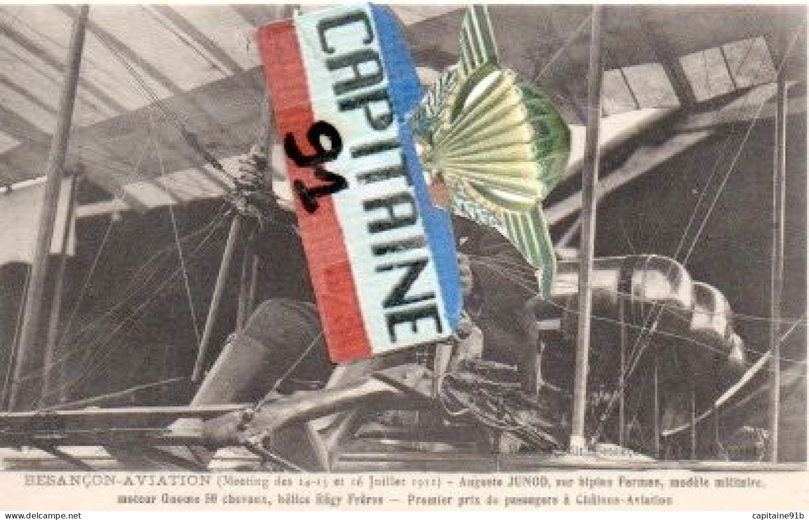 CPA BESANCON AVIATION DOUBS  MEETING DES 14 , 15 ET 16 JUILLET 1911 AUGUSTE JUNOD SUR BIPLAN FARMAN MODELE MILITAIRE - Besancon