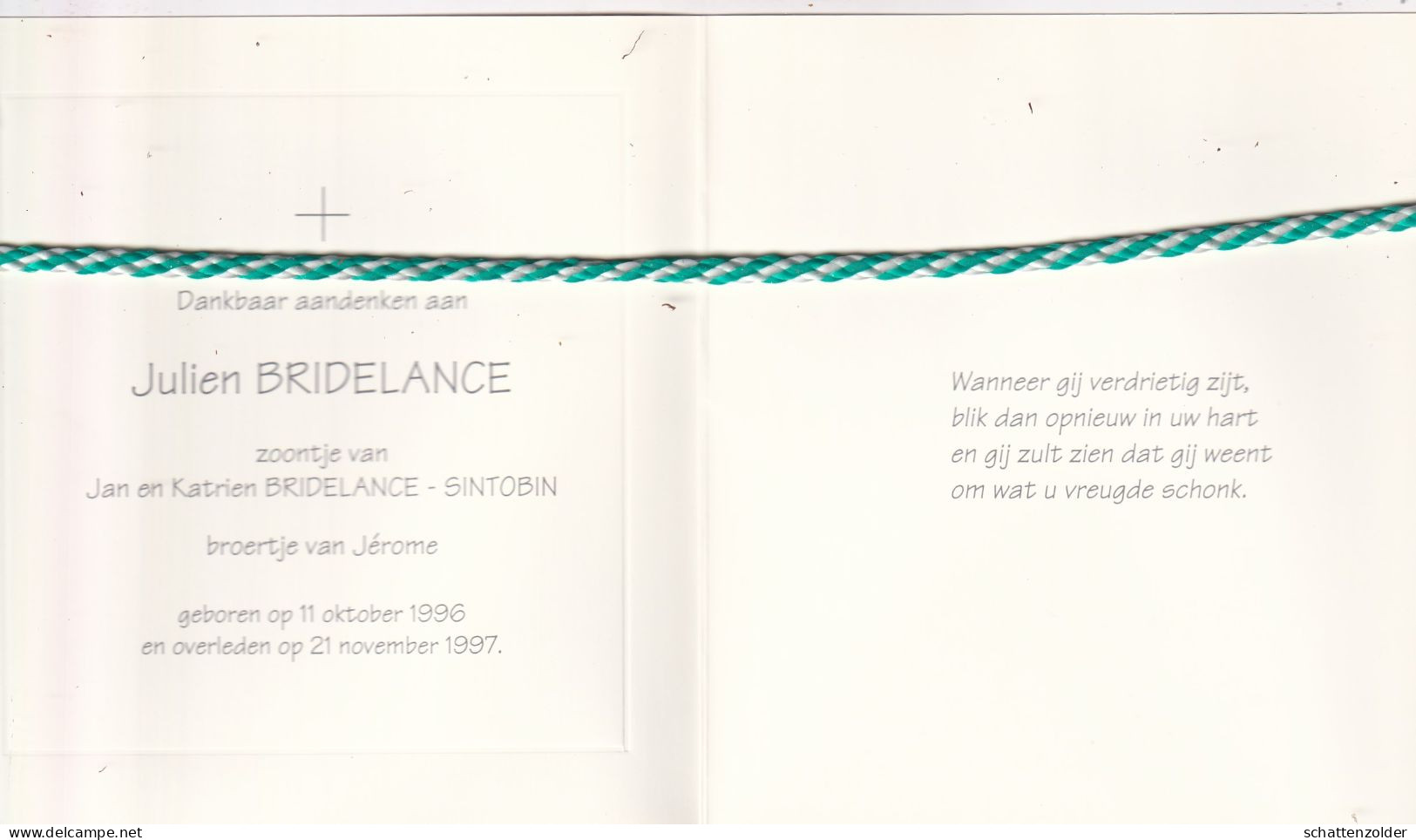Julien Bridelance-Sintobin, 1996, 1997. Foto - Todesanzeige