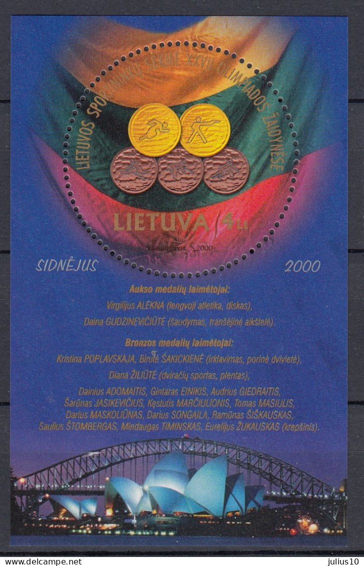 LITHUANIA 2000 Olympic Games Medals MNH(**) Mi Bl 21 #Lt1052 - Ete 2000: Sydney
