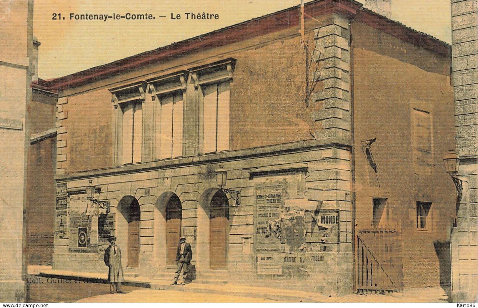 Fontenay Le Comte * Rue Et Le Théâtre * Cpa Toilée Colorisée Ancienne - Fontenay Le Comte