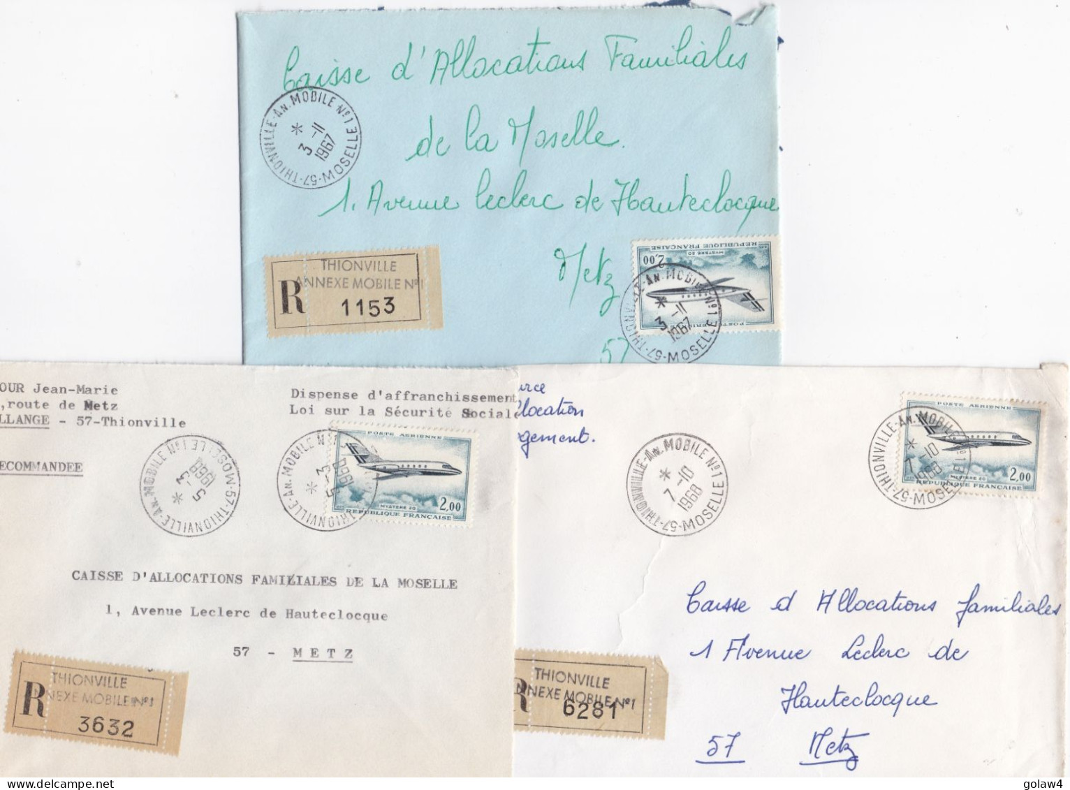 37079# LOT 17 LETTRES FRANCHISE PARTIELLE RECOMMANDE Obl THIONVILLE An. MOBILE N°1 MOSELLE 1967 1968 Pour METZ 57 - Brieven En Documenten