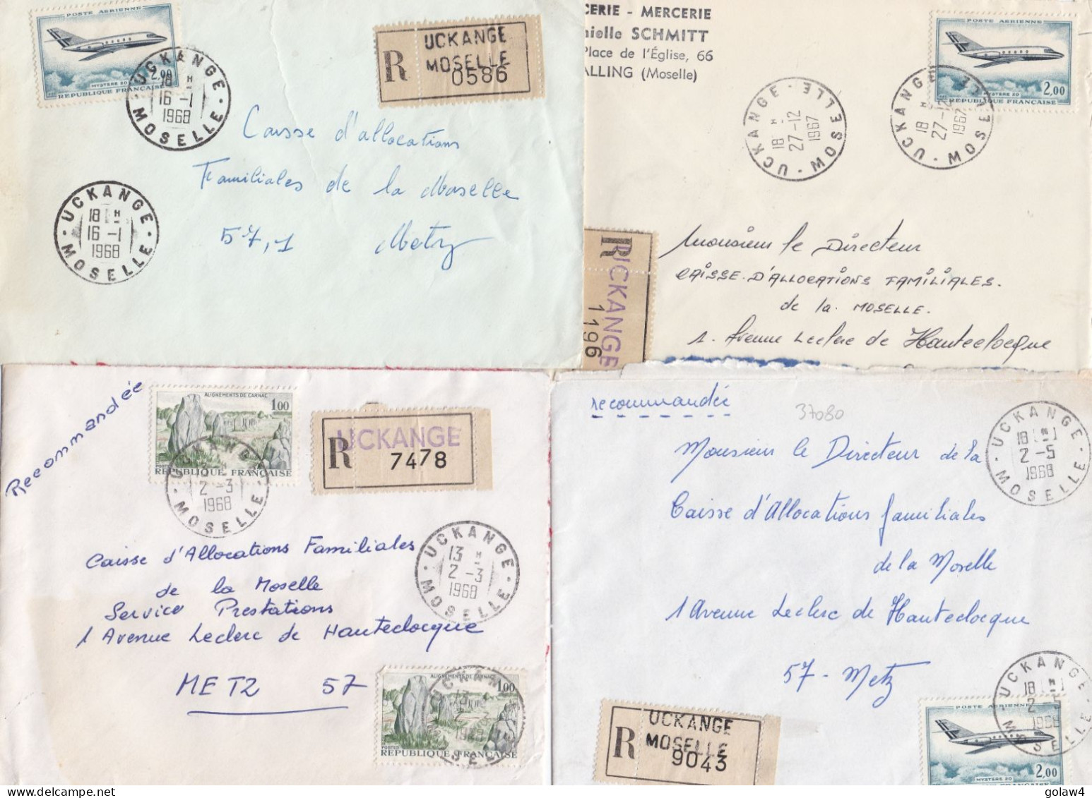 37080# LOT 21 LETTRES FRANCHISE PARTIELLE RECOMMANDE Obl UCKANGE MOSELLE 1967 1968 Pour METZ 57 - Storia Postale