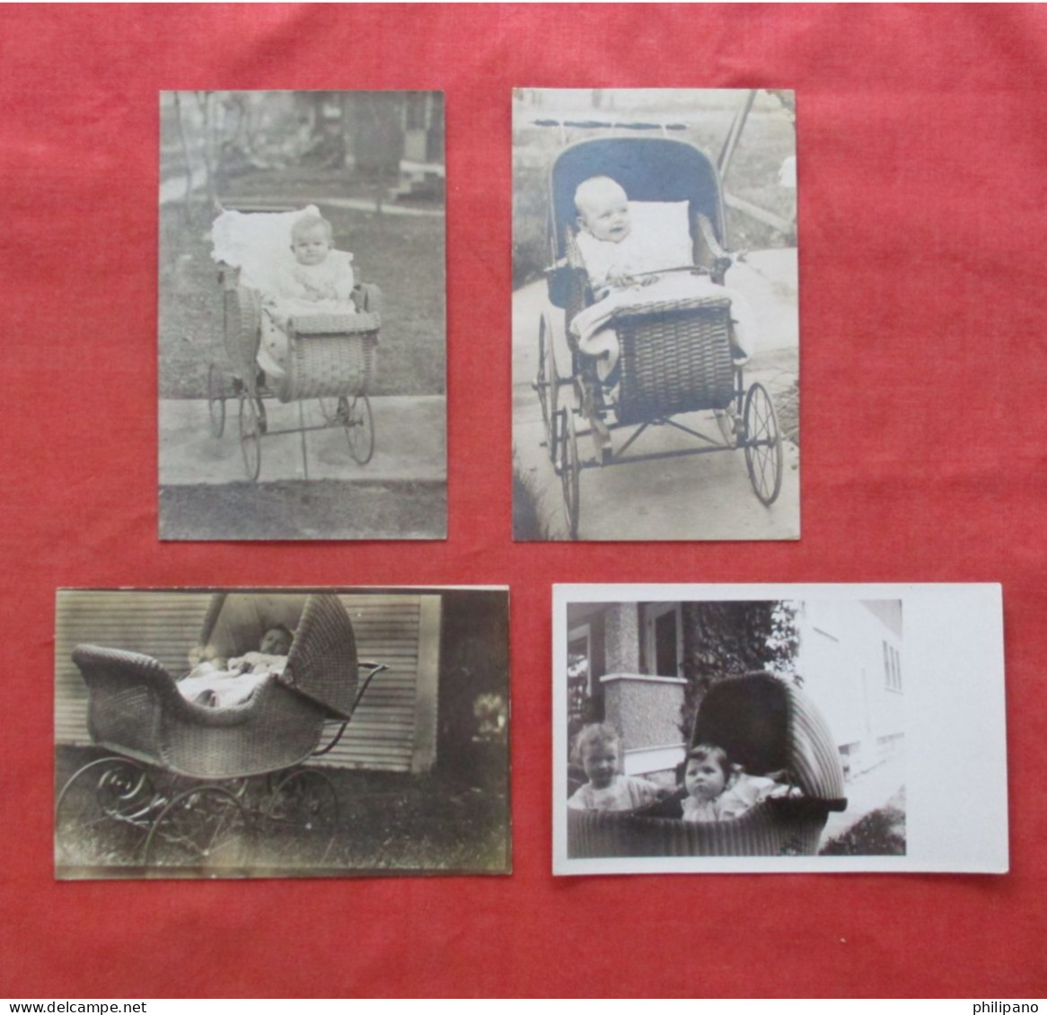 Lot Of 4 Cards.    RPPC. Child In Wicker Baby Carriage.   Ref 6408 - Autres & Non Classés