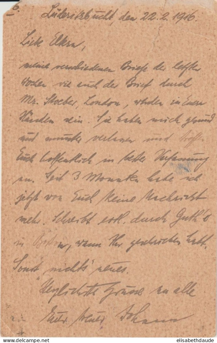 1916 - SÜDWEST AFRIKA ALLEMAND ! - CP PRISONNIER DE GUERRE D'un OFFIZIERSTELLVERTRETER" à LÜDERITZBUCHT ! => HAGUENAU - 1. Weltkrieg 1914-1918