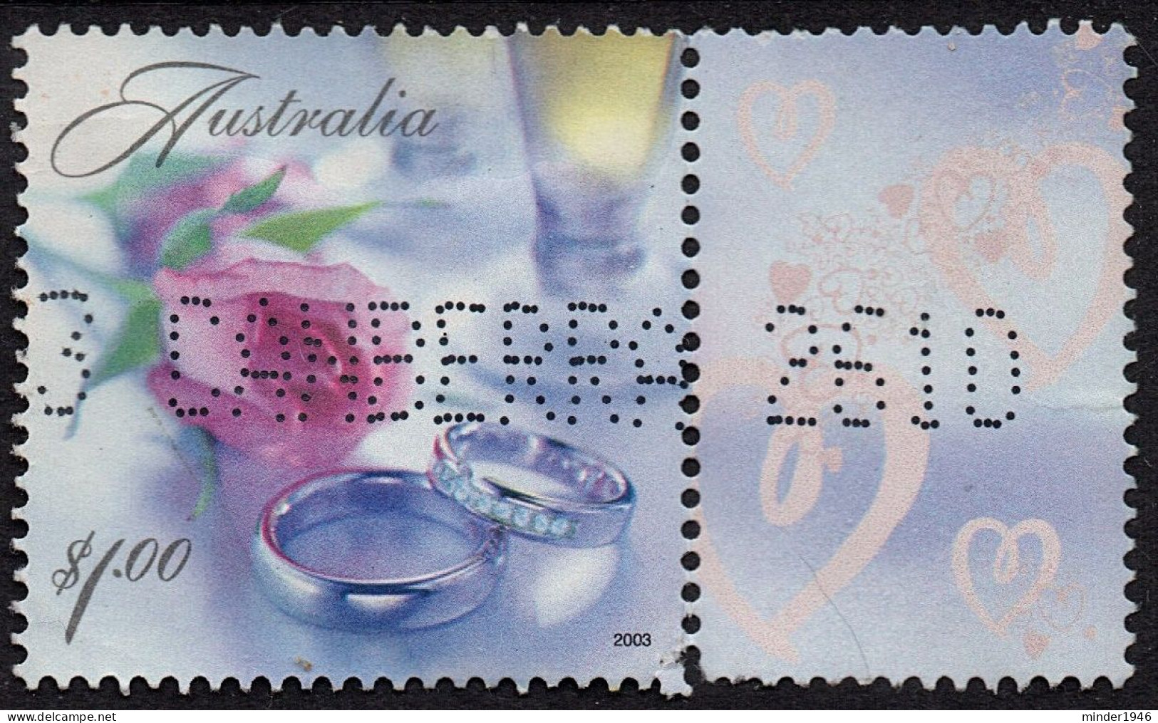 AUSTRALIA 2003 $1 Multicoloured Celebration And Nation Wedding Rings & Pink Rose With Tab On Right Used FU - Gebraucht