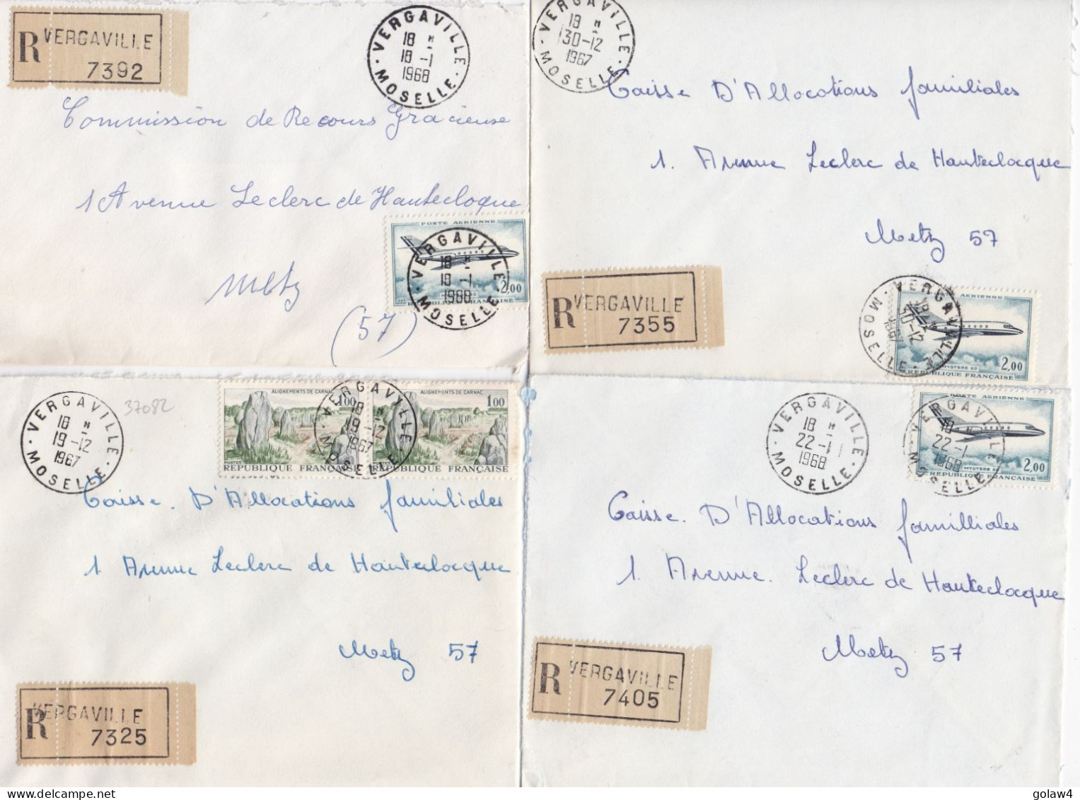 37082# LOT 7 LETTRES FRANCHISE PARTIELLE RECOMMANDE Obl VERGAVILLE MOSELLE 1967 1968 Pour METZ 57 - Briefe U. Dokumente